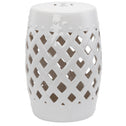 12.5" x 18" Ceramic Garden Stool with Woven Lattice Design & Glazed Strong Materials Decorative Outdoor Stool, White