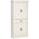 71" Freestanding Kitchen Pantry with 4 Doors and 2 Large Cabinets, Tall Storage Cabinet with Drawer, Distressed White