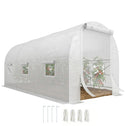 14.6' x 6.6' x 6.6' Walk-In Tunnel Greenhouse, Large Garden Hot House Kit with 6 Roll-up Windows & Roll Up Door, Steel Frame, White