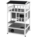 Wooden Outdoor Cat House with Asphalt Roof, Escape Doors, Condo, Jumping Platform, Light Gray