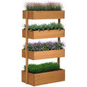 Vertical 4 Tier Raised Garden Bed, Wooden Planter Box, Self-Draining with Bed Liner for Indoor Outdoor Flowers, Vegetables and Herbs, Orange