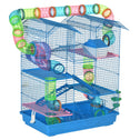 18.5" 5 Tier Hamster Cage with Tubes and Tunnels, Small Animal Cage, Rat Gerbil Cage with Water Bottle, Food Dish, Exercise Wheel, Blue