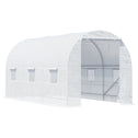 15' x 7' x 7' Walk-In Tunnel Greenhouse, Large Garden Hot House Kit with 6 Roll-up Windows & Roll Up Door, Steel Frame, White