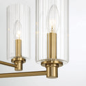 Timeless Six-Light Chandelier with Clear Ribbed Glass, Satin Brass Finish, 24" L x 24" W x 22.5" H, Antique Brass+Clear