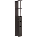 54" Tall Bathroom Storage Cabinet, Freestanding Linen Tower with 2-Tier Shelf and Drawers, Narrow Side Floor Organizer, Brown