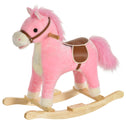 Rocking Horse Plush Animal on Wooden Rockers, Baby Rocking Chair with Sounds, Moving Mouth, Wagging Tail, Pink