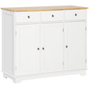 Modern Sideboard with Rubberwood Top, Buffet Cabinet with Storage Cabinets, Drawers and Adjustable Shelves, White