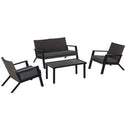 4 Piece Patio Furniture Set, 2 PE Wicker Chairs, Loveseat Sofa, Outdoor Coffee Table, Soft Cushions, Couch & Armchairs for Backyard, Garden, Black