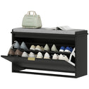 Shoe Storage Bench with Padded Seat Cushion and Flip-Drawer, Entryway Bench, Shoe Cabinet, 31.5x10.2x18.7 Inches, Black