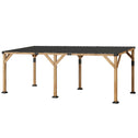 10' x 20' Wooden Gazebo, Hardtop Lean-to Gazebo Pergola with Galvanized Steel Sloped Roof, Light Walnut