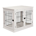 Dog Crate Furniture, 32" Small Dog Cage End Table with 2 Doors, Lockable Door, Puppy Kennel Indoor, White
