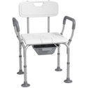 3-in-1 Shower Chair with Back and Arms, Height Adjustable Bedside Commode, Raised Toilet Seat with Non-Slip Rubber Foot Pad for Seniors, Disabled, White