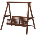 2-Seat Outdoor Swing Chair with Stand and Side Tables for Garden, Poolside, Backyard, Carbonized