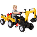 Digger Ride-on Truck Kids Car with Horn, Excavator Ride-on Toy, Imaginative Toy Construction Car, 6 Wheels & Detachable Trailer, Yellow