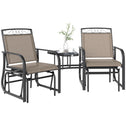 Outdoor Glider Chairs with Coffee Table, Patio 2-Seat Rocking Chair Swing with Breathable Sling for Backyard, Garden and Porch, Brown