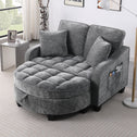 2-Seater Sofa Chaise Lounge with Irregular Curved Armrests, Ergonomic Backrest, Footrest with 2 Throw Pillows, 42.5" L x 32.5" W x 36.5" H, Grey