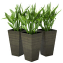 Set of 3 Tall Planters, 28" Outdoor Planter w/ Drainage Holes, Faux Wood Plastic Flower Pots, Dark Brown
