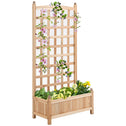 Wooden Raised Garden Bed with Trellis, Outdoor Planter Box with Drainage Crevices for Climbing Vine Plants Flowers, 24" x 12" x 49"