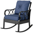 Outdoor Wicker Rocking Chair with Padded Cushions, Aluminum Furniture, Rattan Porch Rocker Chair w/ Armrest, Navy Blue