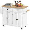 Modern Rolling Kitchen Island Cart with Spice Rack, Distressed White