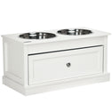 Large Elevated Dog Bowls with Storage Drawer Containing 11L Capacity, Raised Dog Bowl Stand Pet Food Bowl Dog Feeding Station, White