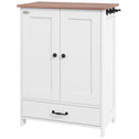 Pet Feeding Station, Dog Food Storage Cabinet w/ Raised Dog Bowls, Adjustable Panel, Hooks for Medium Dogs, White