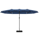 Garden Parasol 14.4ft Double-Sided Sun Umbrella with Base, Patio Parasol with LED Solar Lights, Navy Blue