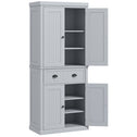 72" Traditional Kitchen Pantry Cabinet, Freestanding Tall Storage Cabinet with 4 Doors, Drawer and 3 Adjustable Shelves for Dining Room, Gray