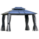 10' x 12' Hardtop Gazebo Canopy with Polycarbonate Roof, Aluminum Frame, Permanent Pavilion Outdoor Gazebo with Netting, for Patio, Garden, Backyard, Deck, Lawn, Light Gray