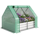 4 x 3ft Metal Planter Box with Mini Greenhouse, Galvanized Raised Garden Bed with Cover for Herbs and Vegetables, Small Greenhouse for Patio Garden Balcony, Green and Gray