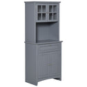 Elegant Buffet with Hutch, Kitchen Pantry Storage Cabinet with Framed Glass Door Drawer and Microwave Space, Gray