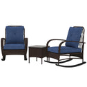 3 Piece Wicker Patio Furniture Set, Outdoor PE Rattan Rocking Chairs with Coffee Table, Cushions for Porch, Brown