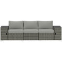 3 Seater Wicker Outdoor Couch Patio Sofa with Storage, Thickened Cushions and Wide Armrests for Porch Yard, Gray