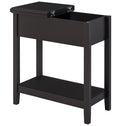 End Table, Narrow Side Table with Flip Top, Storage Cabinet, Bottom Shelf for Living Room, Dark Coffee