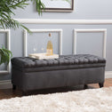 Storage Ottoman with Birch Legs, Hand-Tufted Fabric, 50" L x 20.5" W x 18.25" H, Spot Clean, Gray