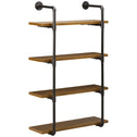 4-Tier Industrial Pipe Shelves Floating Wall Mounted Bookshelf, Metal Frame Display Rack, Rustic Brown
