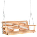 3-Seater Wood Porch Swing, Patio Swing Bench with Folding Coffee Table, Cup Holders, 440lbs Weight Capacity, Natural