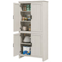 64" 4-Door Kitchen Pantry, Freestanding Storage Cabinet with 3 Adjustable Shelves for Kitchen, Antique White