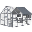 Wooden Catio Outdoor Cat Enclosure with Waterproof Cover, 2 Condos, 6 Platforms, Bridge, Doors, Gray