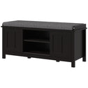 Modern Shoe Storage Bench, Entry Way Bench with Cushion, 2 Sliding Doors, Storage Ottoman Bench, Holds 10 Pairs, Black