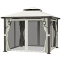 10' x 10' Patio Gazebo, Double Roof Outdoor Gazebo with Privacy Curtains, Mesh Netting, Aluminum Frame Outdoor Canopy Shelter, Cream White