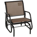 Porch Glider, Metal Frame Swing Glider Chair with Breathable Mesh Fabric, Curved Armrests and Steel Frame for Garden, Poolside, Backyard, Balcony, Brown