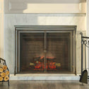 Iron Fireplace Screen with Easy Access Doors, Matte Black Finish, Hand-Crafted Details, 40" L x 10.25" W x 30.5" H, Black+Gold