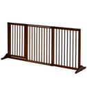Freestanding Length Adjustable Wooden Pet Gate with Lockable Door 3 Panels, Brown