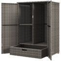 Outdoor Storage Cabinet with Shelves, Rattan Pool Towel Storage Cabinet with Removable Shelf & Drawer, Dark Gray