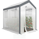 Outdoor Walk-In Tunnel Greenhouse with Roll-up Windows, Zippered Mesh Door, & Weather Cover, 8' x 6' x 7.4'