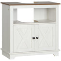 Modern Farmhouse Bathroom Sink Cabinet, Pedestal Sink Storage Cabinet with Double Doors and Shelves, White