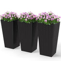 Tall Planters for Outdoor Plants Set of 3, 24 In Taper Planters with Drainage Holes, Rattan Decor Plant Pots for Indoor Outdoor Front Porch Patio Backyard, Black
