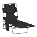 Tanning Chair with Face Hole, 5-Level Adjustable Outdoor Chaise Lounge Chair with Pillow for Beach, Pool, Black