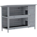 54" 2-Story Large Rabbit Hutch Bunny Cage Wooden Pet House Small Animal Habitat Lockable Doors, Tray, Roof, Gray